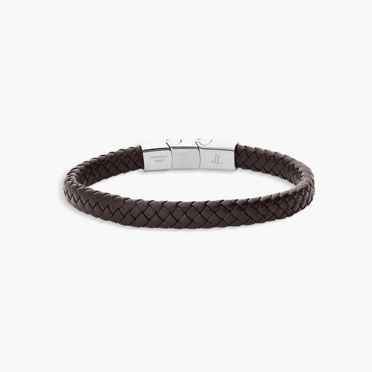 Pulsera de cuero trenzado negro 19-21 cm