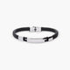 Pulsera hombre de cuero trenzado negro con chapa rectangular 21 cm