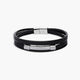 Pulsera cuero trenzado negro con chapa rectangular 21 cm