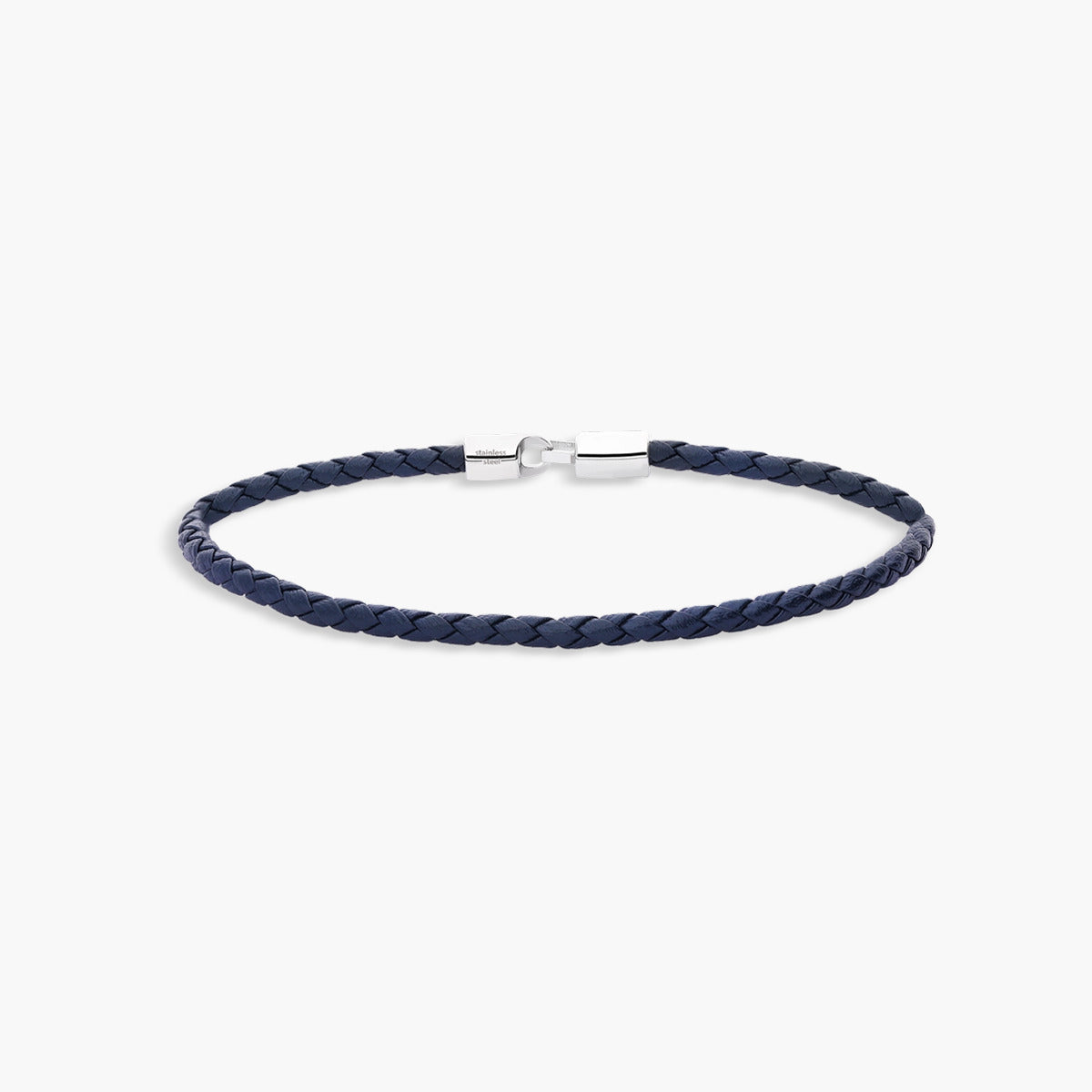 Pulsera de cuero trenzado azul marino 21 cm