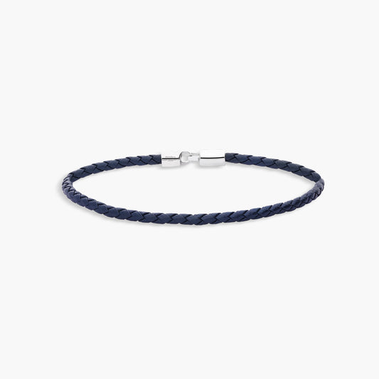 Pulsera de cuero trenzado azul marino 21 cm