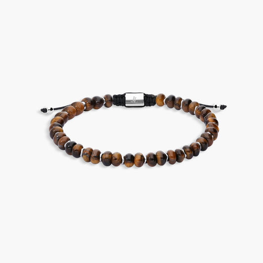 Pulsera de acero bolitas ojo de tigre 19-28 cm