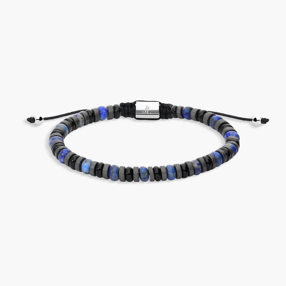 Pulsera de acero con bolitas lapislázuli y ágata negra 19-28 cm
