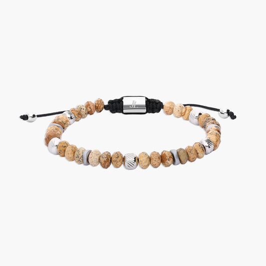 Pulsera de cuentas con piedras marrón y beige 19-28 cm