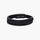 Pulsera de acero combinada con cuero negro trenzado 21 cm