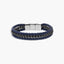 Pulsera de acero combinada con cuero gris y azul trenzado 19-21 cm