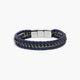 Pulsera de acero combinada con cuero gris y azul trenzado 19-21 cm