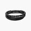 Pulsera de acero combinada con cuero negro triple tira 21 cm