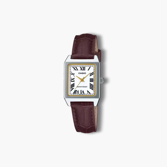 Reloj Casio Collection LTP-B150L-7B2EF analógico piel marrón esfera blanca