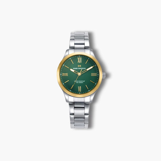 Reloj Mark Maddox Marais MM1024-63 acero esfera verde y dorada