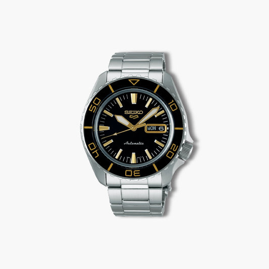 Reloj Seiko 5 Sports SRPK99K1 automático acero esfera negra y dorada