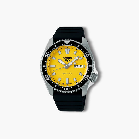 Reloj Seiko 5 Sports SRPL87K1 negro con esfera amarilla