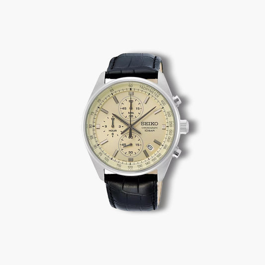 Reloj Seiko Neo Sportss SSB383P1 cronógrafo piel negra esfera beige
