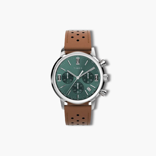 Reloj Timex Marlin TW2W10100A cronógrafo piel marrón esfera verde