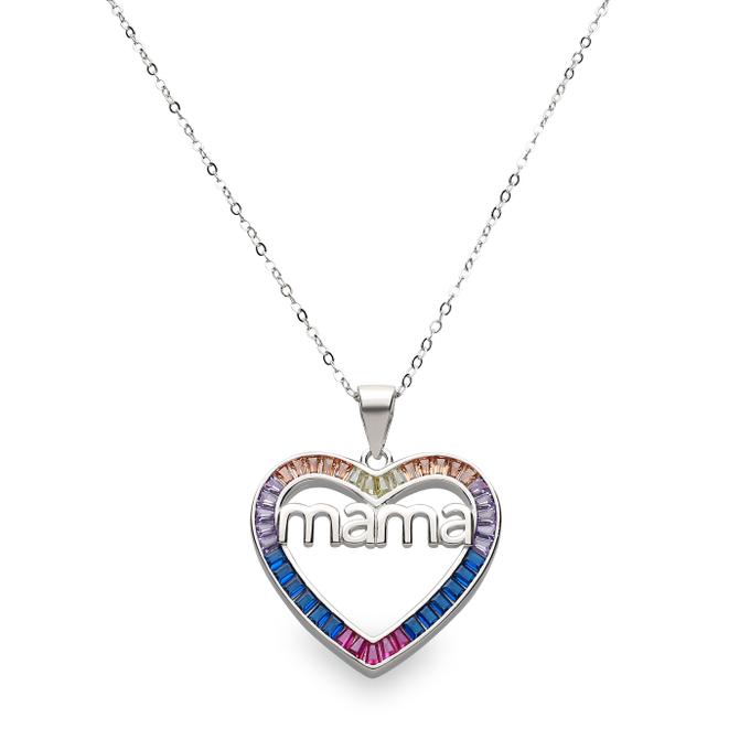 Collar corazon mama  plata primera ley